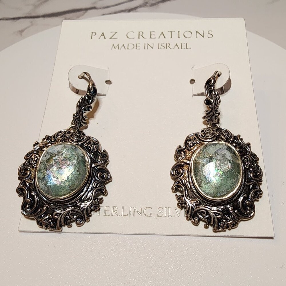 Paz Creations Sterling Silver Roman Glass Made in Israel Earrings - Picture 8 of 8